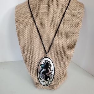 Mermaid silhouett  necklace silver on a blk chain